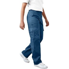 hlysgo Boys Girls Cargo Pants Elastic Waist Outdoor Hiking Pants Kids Loose Fit Straight Leg Casual Trousers 4-15 Years in Saudi Arabia