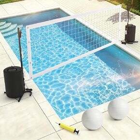 Pool Volleyball Set, Adjustable Swimming Pool Volleyball Net for Inground Pools, Outdoor Pool Game Set with 25L Water Bags for Stability，No Drilling in Saudi Arabia