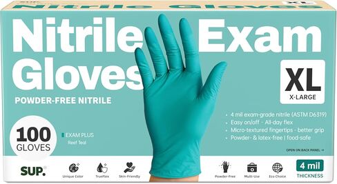 SUP Powder-Free Nitrile Exam Gloves, 100 Count Food Safe Latex-Free Disposable Gloves for Medical Lab Cooking Cleaning, Teal in Kuwait