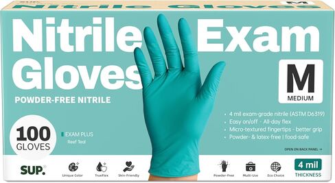 SUP Powder-Free Nitrile Exam Gloves, 100 Count Food Safe Latex-Free Disposable Gloves for Medical Lab Cooking Cleaning, Teal in Kuwait