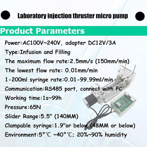 Laboratory Injection Thruster Micro Pump AC100V-240V Injection Pump Flow Rate from 0.01mm to 150mm Booster Diameter 1.9"or Below(with Controller and 12V Power Adapter) in Kuwait