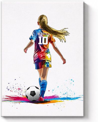 Art by Toor Personalized Soccer Canvas Wall Art - Soccer Gifts for Girls - Custom Name Soccer Player Print - Kids Bedroom Decor - World Cup & USA Soccer Gifts (0.75" Stretched Canvas, Ready to Hang) in Kuwait