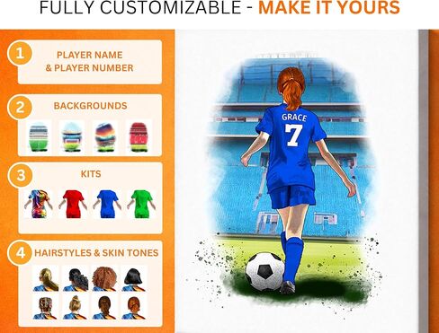 Art by Toor Personalized Soccer Canvas Wall Art - Soccer Gifts for Girls - Custom Name Soccer Player Print - Kids Bedroom Decor - World Cup & USA Soccer Gifts (0.75" Stretched Canvas, Ready to Hang) in Kuwait