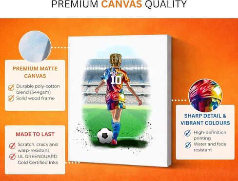 Art by Toor Personalized Soccer Canvas Wall Art - Soccer Gifts for Girls - Custom Name Soccer Player Print - Kids Bedroom Decor - World Cup & USA Soccer Gifts (0.75" Stretched Canvas, Ready to Hang) in Kuwait