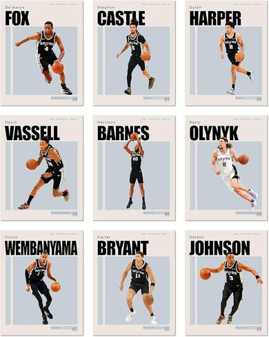 San Antonio Spurs Wall Art Posters – Set of 9 Unframed 8x10 Prints – Wembanyama Fox Barnes Vassell Castle Harper Johnson Bryant Olynyk – NBA Basketball Fan Decor Unframed (8x10") in Kuwait