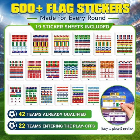 2026 World Cup Schedule Poster 43"x32" Extra Large Soccer Wall Chart, 2 Pcs with 600 Flag Stickers & Champion Predictor Poster, World Cup Bracket Poster for Soccer Fans Gifts & Party Decorations in Kuwait