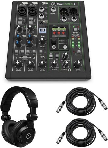 Mackie ProFX6v3+ 6-Channel Bluetooth Analog Mixer with Enhanced FX, Bundle with TAPH100 Headphones and 2x 25' 3-Pin XLR Microphone Cable in Kuwait