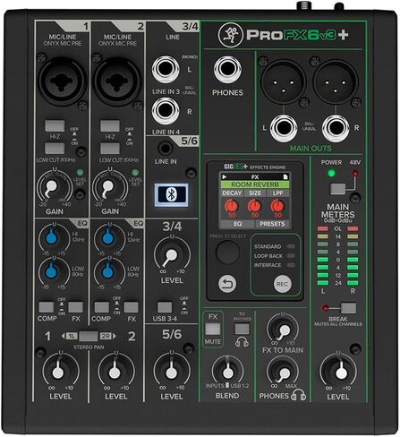 Mackie ProFX6v3+ 6-Channel Bluetooth Analog Mixer with Enhanced FX, Bundle with TAPH100 Headphones and 2x 25' 3-Pin XLR Microphone Cable in Kuwait