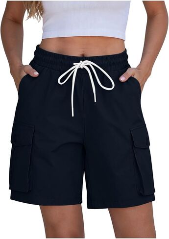 Womens Casual Shorts Elastic Waist Cargo Pocket Short Drawstring Quick Dry Lightweight Summer Short Pants in Kuwait