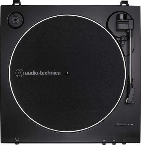 Audio-Technica AT-LP60X-BK Fully Automatic Belt-Drive Stereo Turntable 33-1/3 & 45 RPM Black Bundle w/ 2 Year Extended Protection Pack + Vinyl Care Pack: Stroboscope, Stabilizer + Care Solutio in Saudi Arabia