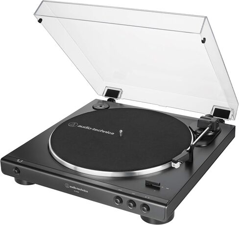 Audio-Technica AT-LP60X-BK Fully Automatic Belt-Drive Stereo Turntable 33-1/3 & 45 RPM Black Bundle w/ 2 Year Extended Protection Pack + Vinyl Care Pack: Stroboscope, Stabilizer + Care Solutio in Saudi Arabia