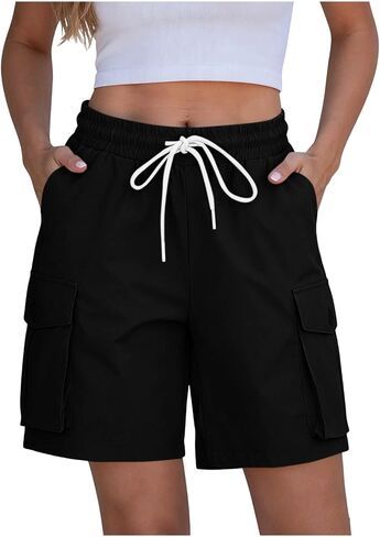 Womens Casual Shorts Elastic Waist Cargo Pocket Short Drawstring Quick Dry Lightweight Summer Short Pants in Kuwait