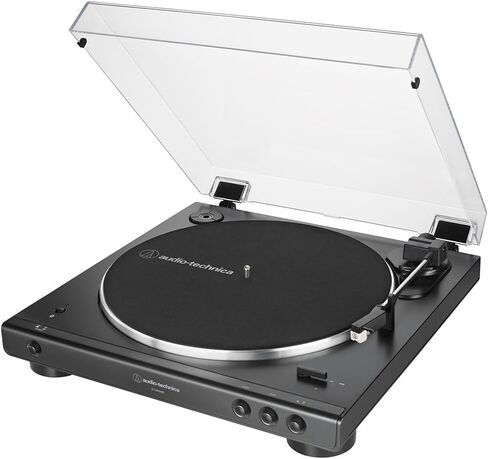 Audio-Technica AT-LP60XBT-BK Fully Automatic Belt-Drive Bluetooth Stereo Turntable, Black Bundle with Record Care Solution, Deco Gear Cleaning Kit, Stroboscope and Record Stabilizer in Saudi Arabia