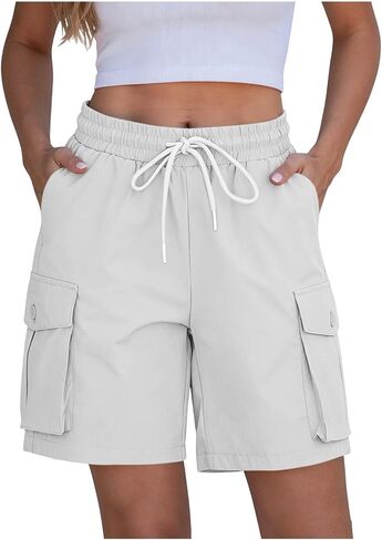 Womens Casual Shorts Elastic Waist Cargo Pocket Short Drawstring Quick Dry Lightweight Summer Short Pants in Kuwait