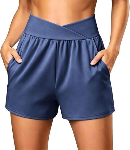 ABABC Women's Summer Shorts Crossover High Waist Short Elastic Waist Drawstring Breathable Lightweight Casual Short Pants in Kuwait