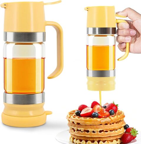 Glass Honey Dispenser No-Drip with Handle – 12 oz Maple Syrup Jar Dispenser for Coffee, Pancakes & Waffles – Elegant Glass Syrup Container for Easy Pouring – Honey Jar for Kitchen & Breakfast Table in Saudi Arabia