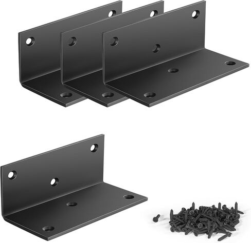 4 PCS Iron 4 Inch L Right Angle Bracket with Screws, 4" x 2" x 2" Metal Joint Bracket 90 Degree Corner Brace for Wood Bookshelf Furniture Cabinet, Thickness 3 mm Heavy Duty Black Brackets in Kuwait