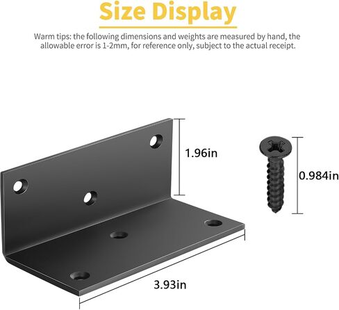 4 PCS Iron 4 Inch L Right Angle Bracket with Screws, 4" x 2" x 2" Metal Joint Bracket 90 Degree Corner Brace for Wood Bookshelf Furniture Cabinet, Thickness 3 mm Heavy Duty Black Brackets in Kuwait