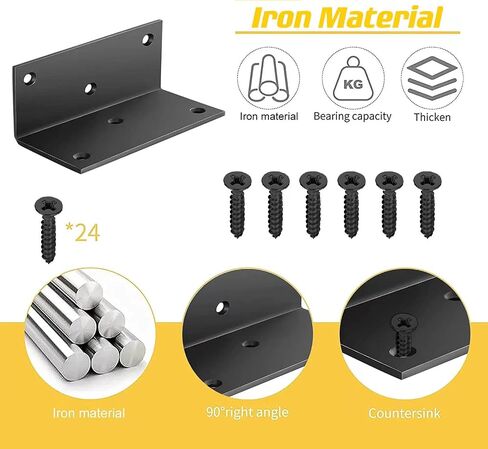 4 PCS Iron 4 Inch L Right Angle Bracket with Screws, 4" x 2" x 2" Metal Joint Bracket 90 Degree Corner Brace for Wood Bookshelf Furniture Cabinet, Thickness 3 mm Heavy Duty Black Brackets in Kuwait
