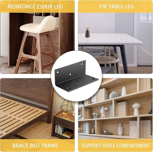 4 PCS Iron 4 Inch L Right Angle Bracket with Screws, 4" x 2" x 2" Metal Joint Bracket 90 Degree Corner Brace for Wood Bookshelf Furniture Cabinet, Thickness 3 mm Heavy Duty Black Brackets in Kuwait