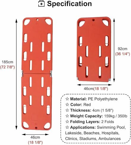 Foldable Plastic Spine Board Stretcher for Lifesaving Rescue - Lightweight, Water-Resistant Backboard, 350Lb Capacity, Durable PE First Aid Equipment for Emergency Medical Use in Kuwait