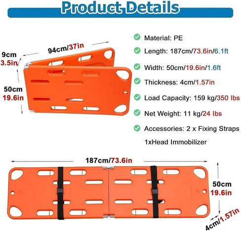 Foldable Spine Board Stretcher Backboard, EMT Lmmobilization Portable Patient Transport Rescue PE Ambulance Stretcher, for Patient,Emergency Rescue Spine Board,Water Floating Stretcher in Kuwait