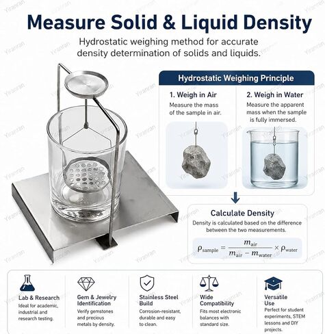 Density Determination Kit, Density Specific Gravity Frame, Stainless Steel, Precision Balance Specific Gravity Frame, for Lab Testing, Jewelry Appraisal, and Student Science Experiments in Kuwait