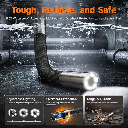 FOXWELL Dual Lens Two-Way Articulating Borescope, 1080P Endoscope Camera with Light, IPS HD Screen, IP67 Waterproof, 5.3FT Flexible Semi-Rigid Snake Scope for Automotive Engine Pipe Home Inspection in Kuwait