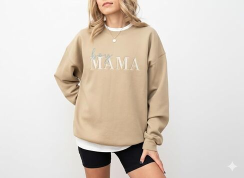 Women’s Boy Mama Embroidered Crewneck Sweatshirt, Mom of Boys Cozy Pullover, Gift for moms of boys in Kuwait