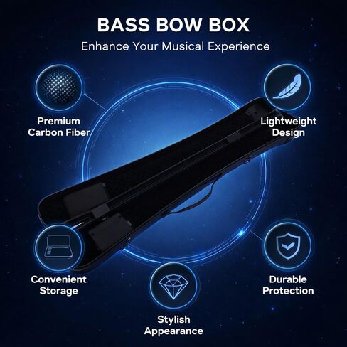 Bass Bow Case Composite Carbon Fiber Lightweight Double Bass Bow Box - Shock Absorbing Lining for Secure Transport, Adjustable Strap for Musicians in Kuwait