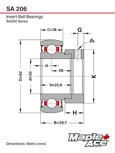 MAPLE ACE SA206 Insert Bearing 30mm Bore, Spherical OD with Eccentric Locking Collar and Lubrication Hole in Kuwait