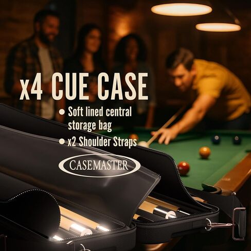 حقيبة Casemaster Parallax 4x4 Billiard Cue، تحمل 4 أعقاب و4 أعمدة، بطانة داخلية من الفوم، قماش أكسفورد 600D، أشرطة حقيبة الظهر، أسود in Kuwait
