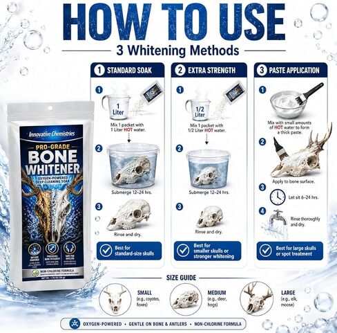 Bone Whitener for Taxidermy – Oxygen-Based Skull Cleaner for European Mounts, Bleach-Free Whitening Powder, 50g in Kuwait