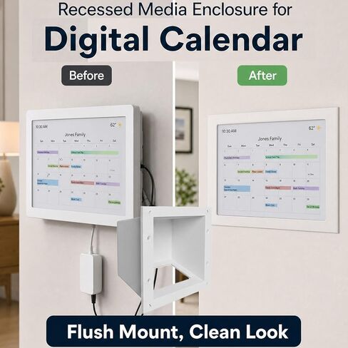 Recessed Wall Mount & Cable Concealer Box for Skylight Calendar - Hide Large Power Adapters & Cords for a Seamless Flush Mount Installation in Kuwait