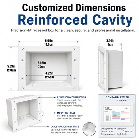 Recessed Wall Mount & Cable Concealer Box for Skylight Calendar - Hide Large Power Adapters & Cords for a Seamless Flush Mount Installation in Kuwait