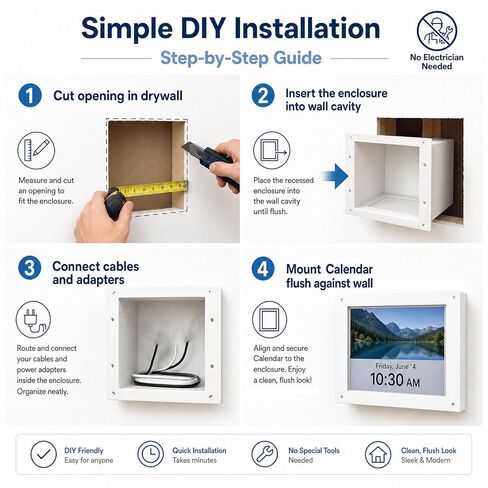 Recessed Wall Mount & Cable Concealer Box for Skylight Calendar - Hide Large Power Adapters & Cords for a Seamless Flush Mount Installation in Kuwait