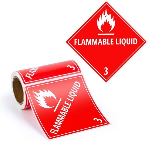 100pcs Flammable Liquid Hazmat Stickers, 4" x 4" Perforated Labels for Shipping Receiving Flammable 3 Hazardous Material Stickers in Kuwait