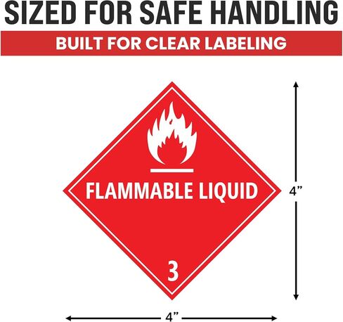 100pcs Flammable Liquid Hazmat Stickers, 4" x 4" Perforated Labels for Shipping Receiving Flammable 3 Hazardous Material Stickers in Kuwait