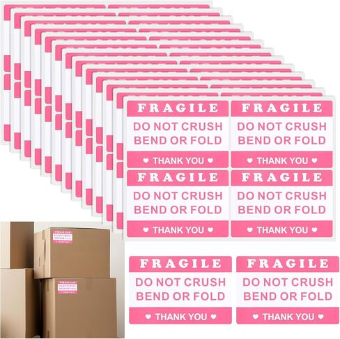 100 PCS Do Not Crush Bend or Fold Sticker, 3x2 Inch Pink Shipping Handling Labels, Do Not Crush Bend or Fold Fragile Warning Sticker, Handle with Care Stickers for Package Boxes Envelopes Mailing in Kuwait