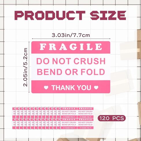 100 PCS Do Not Crush Bend or Fold Sticker, 3x2 Inch Pink Shipping Handling Labels, Do Not Crush Bend or Fold Fragile Warning Sticker, Handle with Care Stickers for Package Boxes Envelopes Mailing in Kuwait