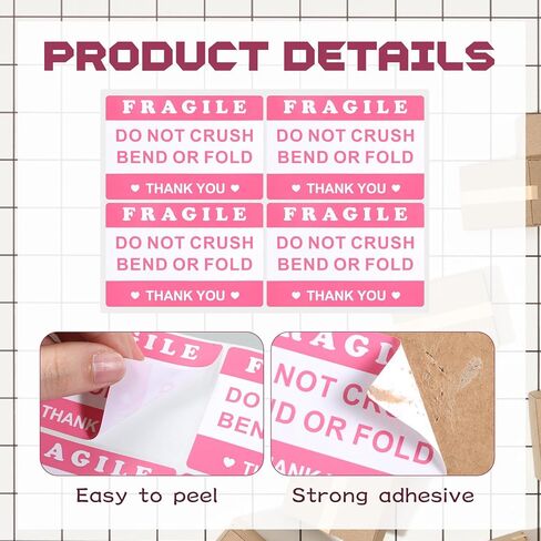 100 PCS Do Not Crush Bend or Fold Sticker, 3x2 Inch Pink Shipping Handling Labels, Do Not Crush Bend or Fold Fragile Warning Sticker, Handle with Care Stickers for Package Boxes Envelopes Mailing in Kuwait