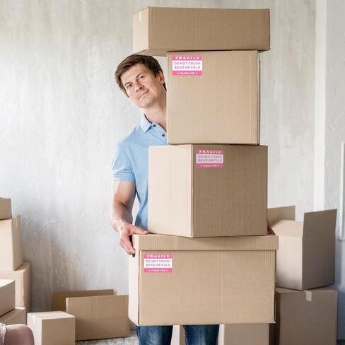 100 PCS Do Not Crush Bend or Fold Sticker, 3x2 Inch Pink Shipping Handling Labels, Do Not Crush Bend or Fold Fragile Warning Sticker, Handle with Care Stickers for Package Boxes Envelopes Mailing in Kuwait