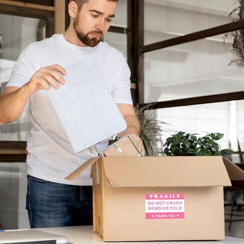 100 PCS Do Not Crush Bend or Fold Sticker, 3x2 Inch Pink Shipping Handling Labels, Do Not Crush Bend or Fold Fragile Warning Sticker, Handle with Care Stickers for Package Boxes Envelopes Mailing in Kuwait