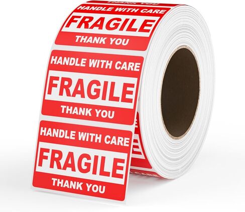 Fragile Stickers for Shipping, 2 x 3 Inch Red Handle with Care Labels, 1Roll/ 500 Labels Waterproof Packing Stickers for Moving Boxes, Luggage, and Parcels in Kuwait