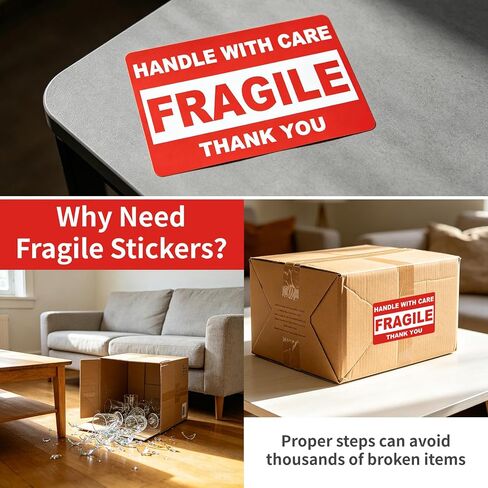 Fragile Stickers for Shipping, 2 x 3 Inch Red Handle with Care Labels, 1Roll/ 500 Labels Waterproof Packing Stickers for Moving Boxes, Luggage, and Parcels in Kuwait
