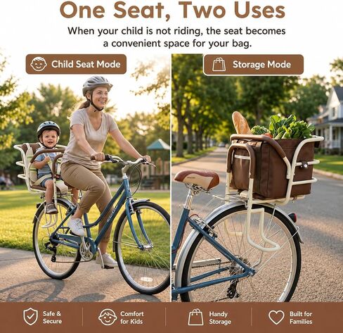 Kids Bike Seat Rear with Large Storage Bag,Rear Mounted Child Bike Seat with Adjustable Footrests for Children Ages 14 Months to 8 Years | Kids Bike Seat Rear with Large Storage Bag in Kuwait