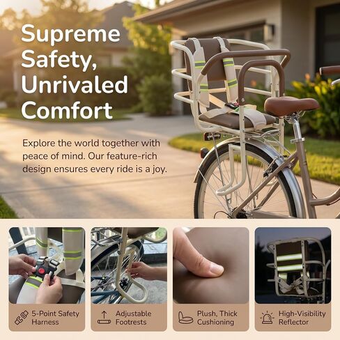 Kids Bike Seat Rear with Large Storage Bag,Rear Mounted Child Bike Seat with Adjustable Footrests for Children Ages 14 Months to 8 Years | Kids Bike Seat Rear with Large Storage Bag in Kuwait