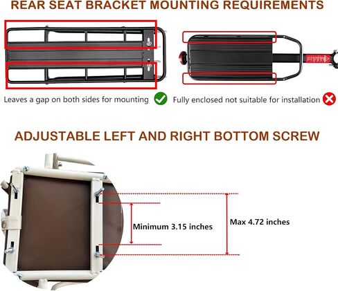 Kids Bike Seat Rear with Large Storage Bag,Rear Mounted Child Bike Seat with Adjustable Footrests for Children Ages 14 Months to 8 Years | Kids Bike Seat Rear with Large Storage Bag in Kuwait