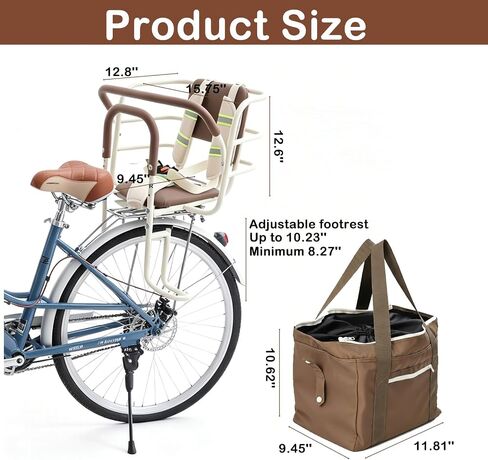 Kids Bike Seat Rear with Large Storage Bag,Rear Mounted Child Bike Seat with Adjustable Footrests for Children Ages 14 Months to 8 Years | Kids Bike Seat Rear with Large Storage Bag in Kuwait
