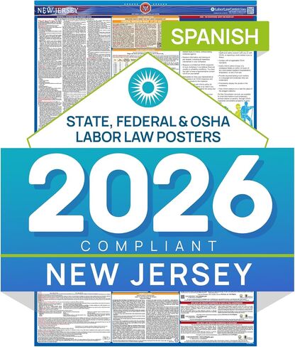 New Jersey 2026 Labor Law Poster – State & Federal Employment Compliance – OSHA, EEOC, FMLA, Minimum Wage– Premium Paper Workplace Poster – Folded & Unlaminated – Envelope Packed – 26" x 39.5" in Kuwait